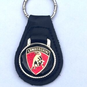 Vintage LAMBORGHINI logo leather keyring keychain key fob